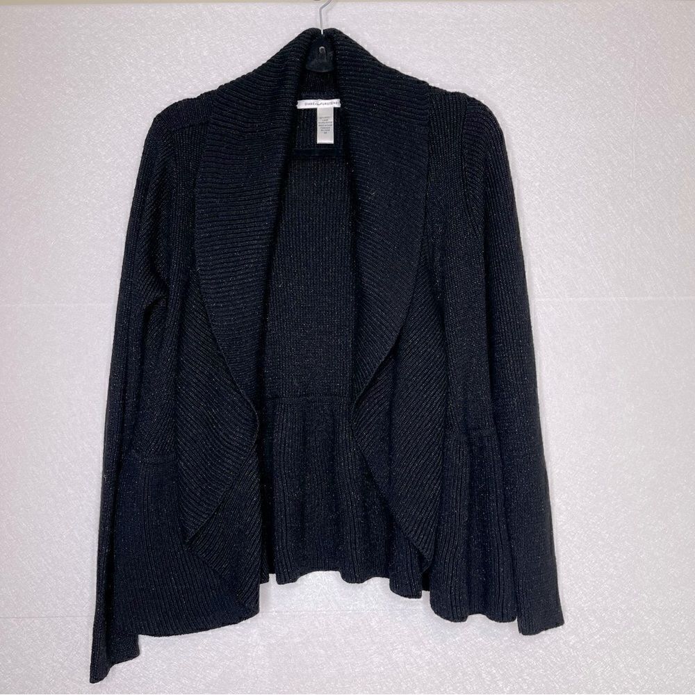 Diane Von Furstenberg Hoxer Wool Metallic Open Front Cardigan M